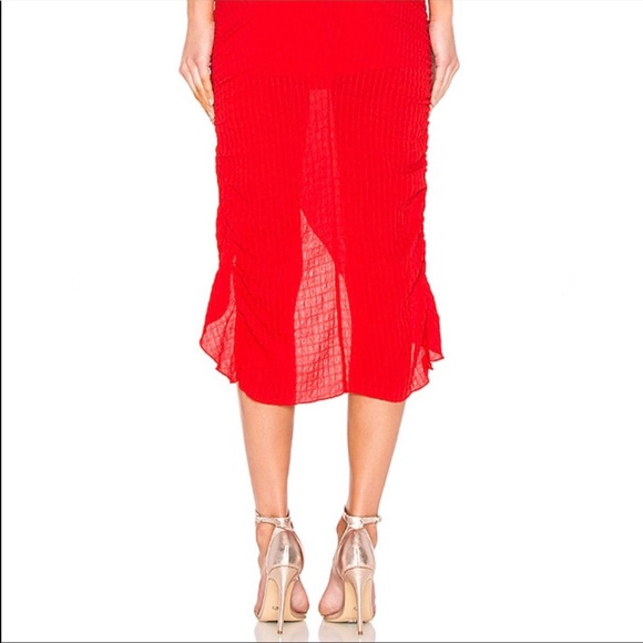 Lovers + Friends Brooke Midi Skirt XS Red Drawstring Ruched - Picture 3 of 12